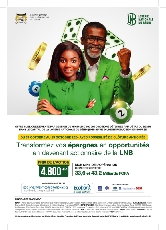 Saisissez l'opportunité de devenir actionnaire de la Loterie Nationale du Bénin (LNB)
